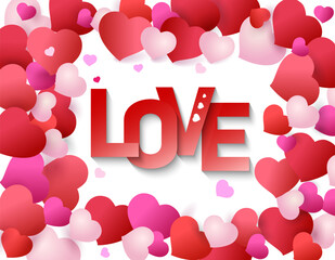 Love - sale.  Valentine day.  Redand pink hearts and text Sale Valentine's day. wedding. Vector illustration.