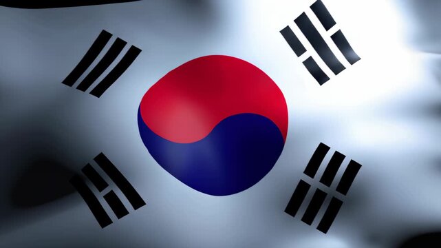 South Korea national flag with taegeuk symbol and trigrams, clean patriotic background representing asian identity, culture, unity and state symbolism