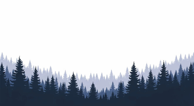 Silhouetted forest landscape with trees against a gradient sky viewed from a distance