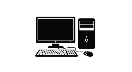 Fototapeta premium Black computer setup with monitor keyboard and mouse silhouette
