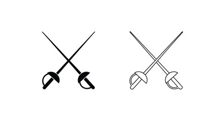Two crossed fencing swords depicted in a stark black silhouette © IMkM00i76
