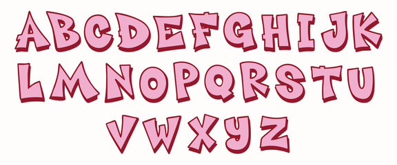 Obraz premium Pink Graffiti Bubble Alphabet Vector Set - Urban 3D Street Art Lettering