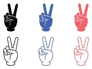 Fototapeta premium Hand gesture icons, showcasing clean bold line shapes of the victory sign, ideal for digital applications, user interfaces, and graphic design.