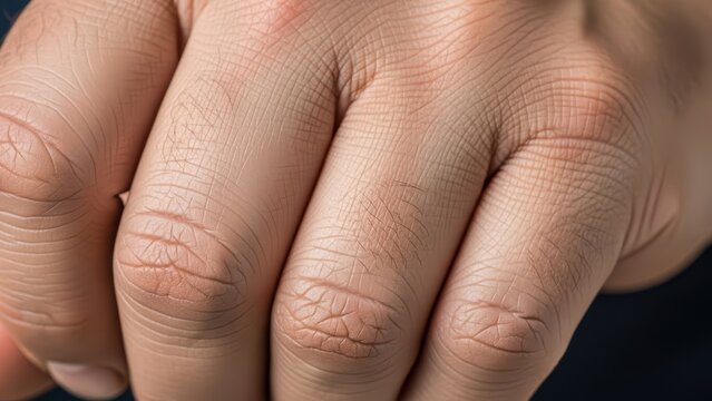 Close-up of a caucasian male's mature hand with prominent skin texture and fine details