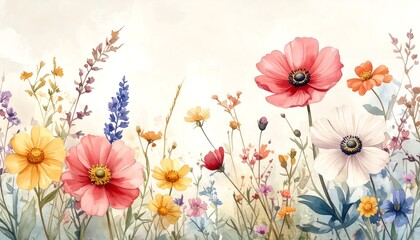 Watercolor Wildflower Meadow - A Vibrant Floral Landscape Painting.