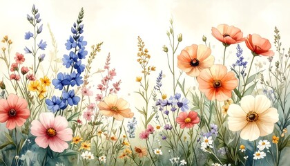 Watercolor Wildflower Meadow - A Vibrant Floral Landscape Painting.