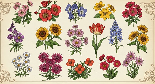 Vibrant Vintage Floral Collection - 20 Hand-Painted Botanical Illustrations.