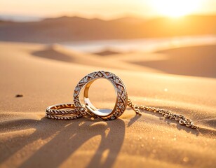 Wedding Rings in the Desert at Sunset - A Symbol of Eternal Love.