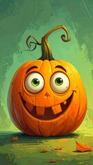 Whimsical Halloween Pumpkin with Googly Eyes and a Cheerful Grin.