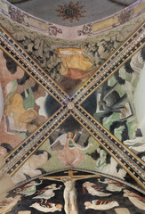 Naklejka premium NOVARA, ITALY - JANUARY 16, 2026: The ceiling fresco of symbols of four Evangelist in the church Chiesa di San Nazaro by gothic school from Lombardy from 15. - 16. cent. 