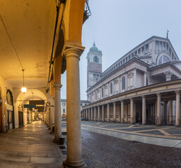 Naklejka premium Novara - The Cathedral - Cattedrale di santa maria assunta at dusk and winter fog.