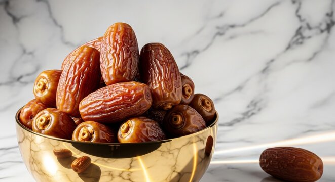 Golden bowl of fresh dates