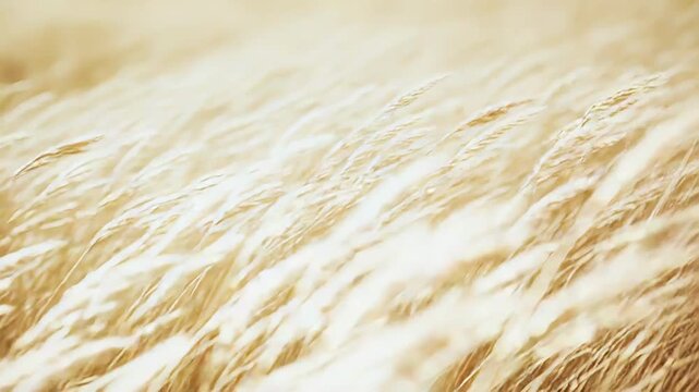 Golden wheat fields ripple in warm sunlight, peaceful and abundant, evoking summer harvest, rural growth and natural beauty during the golden hour