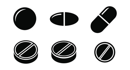 Fototapeta premium Black pill and tablet icons arranged in a simple composition silhouette
