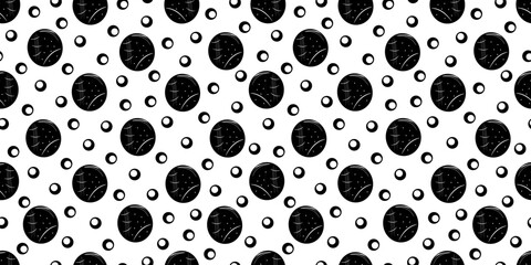 Fototapeta premium Beautiful seamless pattern of black polka dots. Large and small circle. Abstract spots. Vector. For wallpaper, textiles, packaging, backgrounds, or websites. Polka dot.