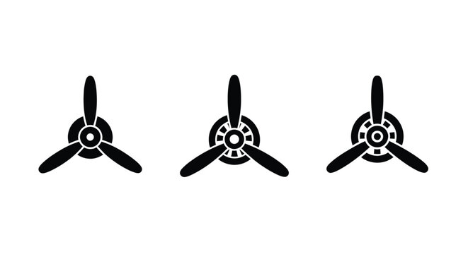 Three propeller designs viewed head on in black silhouette