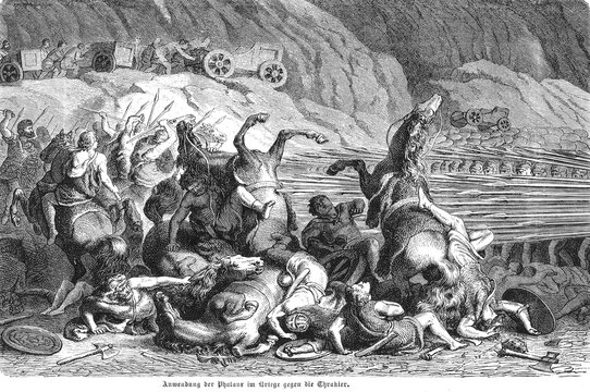Macedonian phalanx employing spears against Thracian warriors in intense combat, showing Hellenistic tactical innovation and Balkan frontier warfare dynamics, old vintage illustration, 1880