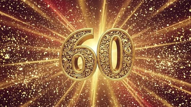 Golden 60 Glitter Number with Light Rays &ndash; Celebration Anniversary Background