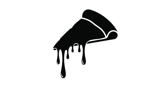 A single slice of pizza with dripping cheese a dark silhouette