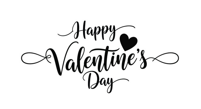 Happy valentine s day calligraphy with heart decorative lettering silhouette