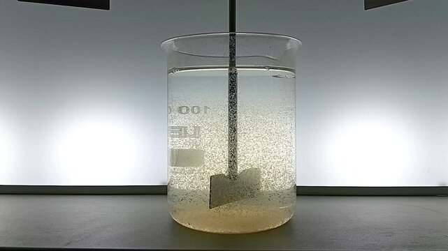 Jar Test Sedimentation Process: Floc Particles Sinking and Water Clearing