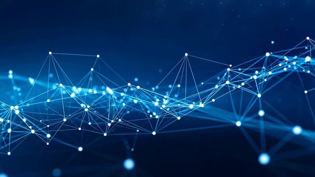 Abstract blue digital network structure with glowing nodes and connecting lines