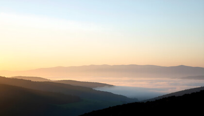 Distant mountain hills in calm morning light