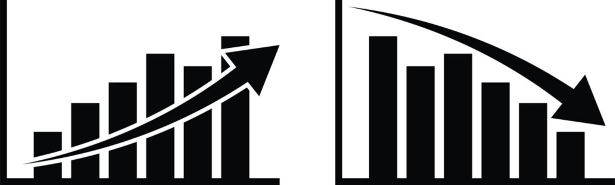 Trend Graph Icons &ndash; Upward and Downward Bar Chart Vector Design