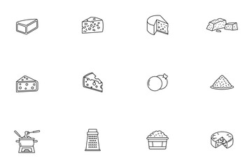 Set of cheese line icons, minimalist food and dairy vector illustration 