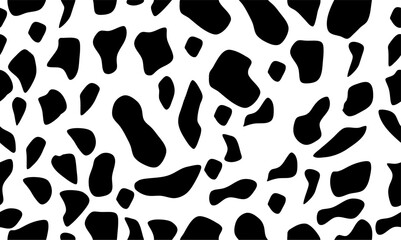Fototapeta premium Dalmatian black and white spot pattern texture inspired by dog fur, ideal for backgrounds, textiles, wallpapers, fashion, and graphic design. vector seamless