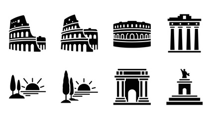 Naklejka premium Iconic landmark silhouettes collection: famous architecture and historical structures