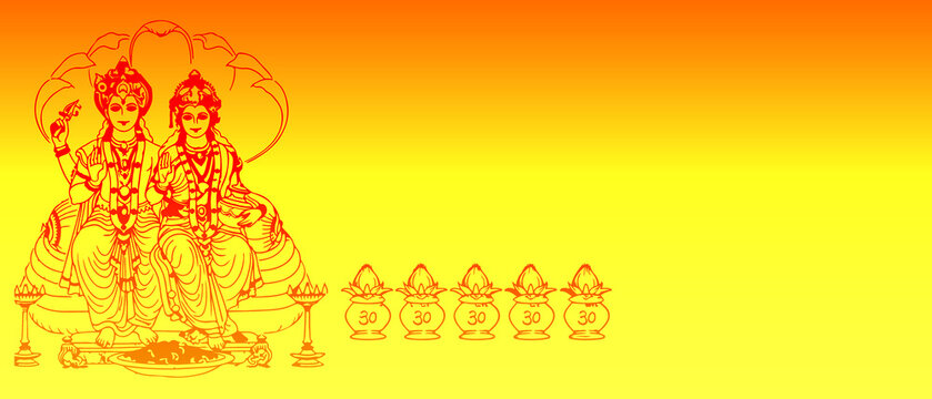 Lord Vishnu and Goddess Lakshmi Seated with Kalash Symbols