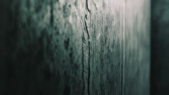 Concrete wall texture demonstrating a dark, wet, and grunge surface with water drops forming streaks, creating an abstract background conveying decay, moisture, and an industrial aesthetic