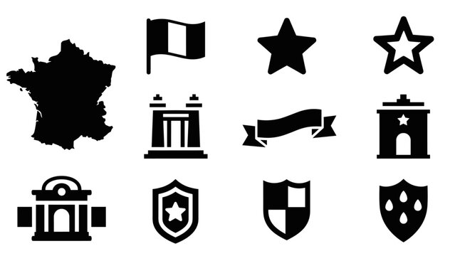 France icons set: silhouette flags and symbols collection