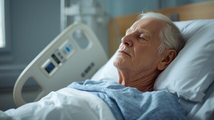 Obraz premium Elderly patient in a hospital bed receiving treatment for pneumonia, highlighting the challenges of health and aging.