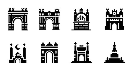 Naklejka premium Minimalist monument icons set featuring famous architectural structures