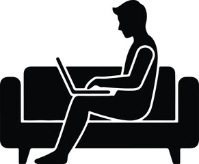 Isolated man sitting on sofa using laptop computer illustration vector