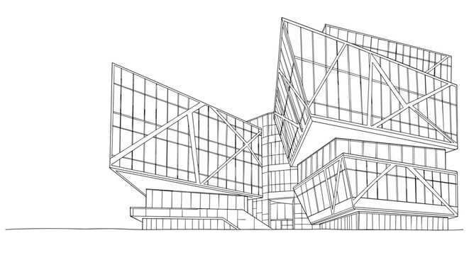 Modern geometric building design in line art style