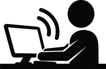 Isolated person working on laptop computer with wireless signal icon illustration vector