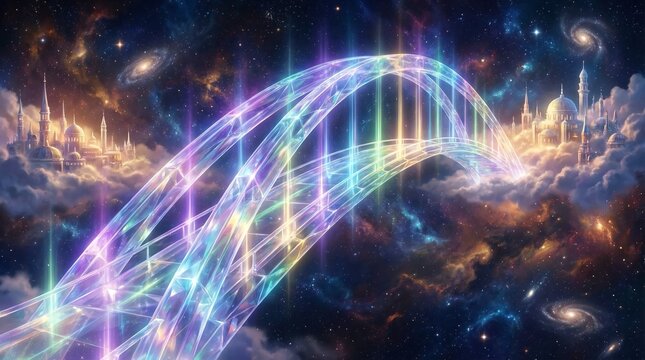 Bifrost Glimmering Rainbow Bridge Connecting Realms In Mythical Asgard