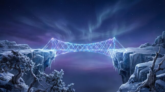 Mystical Twilight Bridge Spanning Across The Frozen Northern Seas