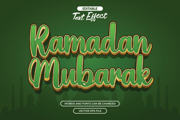 Ramadan mubarak editable text effect with gold texture text and with green background