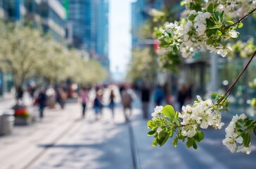 Obraz premium Cityscape with Blossoms: A Spring Day in Toronto