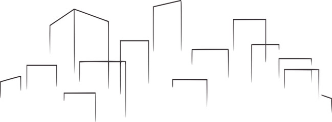 Minimalist dark gray line of abstract city skyline buildings architecture black