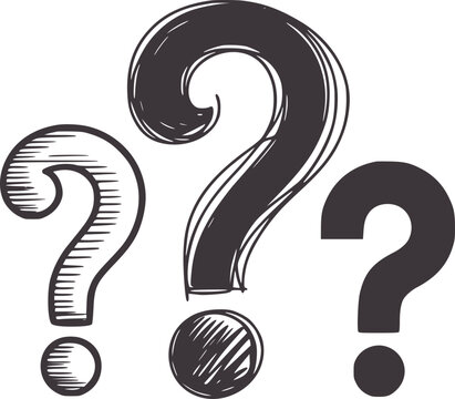 Three hand drawn dark grey question marks symbol punctuation query