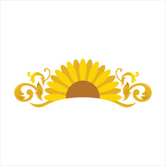 Obraz premium Decorative sunflower & golden scroll flourish design element Vector