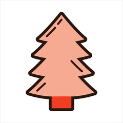 Cute pink christmas tree icon with red base and outline Vector