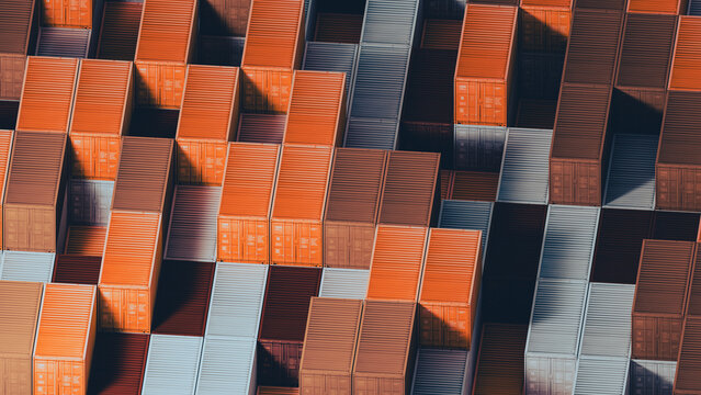 View of stacked industrial containers in storage area