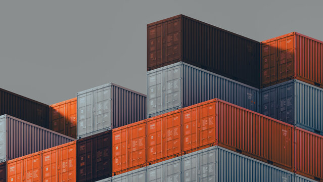 Stacked industrial containers for goods transport and storage