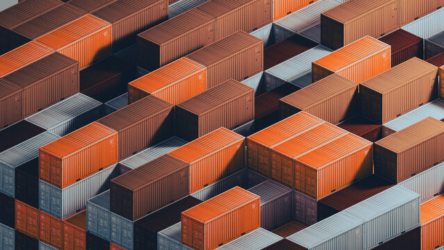 View of stacked industrial containers in storage area